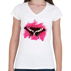 PRINTFASHION pillangó3 - Női V-nyakú póló - Fehér
