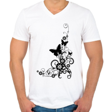 PRINTFASHION pillango és virág - Férfi V-nyakú póló - Fehér férfi póló