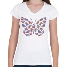 PRINTFASHION Pillangók - Női V-nyakú póló - Fehér női póló