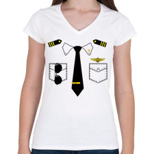 PRINTFASHION pilóta egyenruha - Női V-nyakú póló - Fehér női póló