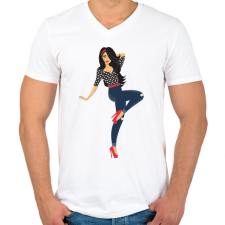 PRINTFASHION Pin up lány - Férfi V-nyakú póló - Fehér férfi póló