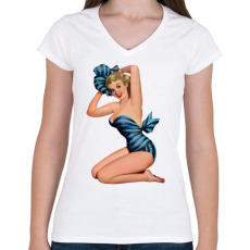 PRINTFASHION Pin up lány - Női V-nyakú póló - Fehér