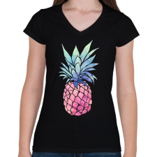 PRINTFASHION Pineapple - Női V-nyakú póló - Fekete női póló