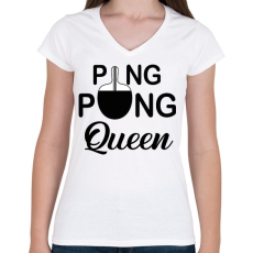 PRINTFASHION Ping Pong Queen - Női V-nyakú póló - Fehér