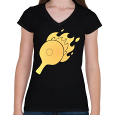 PRINTFASHION pingpong - Női V-nyakú póló - Fekete