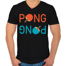 PRINTFASHION PingPong - Ütővel - Férfi V-nyakú póló - Fekete