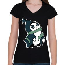 PRINTFASHION pingvin_kék - Női V-nyakú póló - Fekete női póló