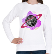 PRINTFASHION Pink cat planet - Női pulóver - Fehér