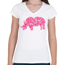 PRINTFASHION Pink orrszarvú - Női V-nyakú póló - Fehér
