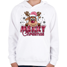 PRINTFASHION Pink rénszarvas - Gyerek kapucnis pulóver - Fehér gyerek pulóver, kardigán