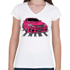 PRINTFASHION Pink Verda - Női V-nyakú póló - Fehér