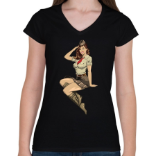 PRINTFASHION Pinup Salute - Női V-nyakú póló - Fekete női póló