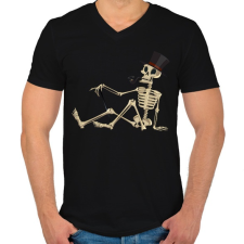 PRINTFASHION Pipás csontváz - Férfi V-nyakú póló - Fekete férfi póló