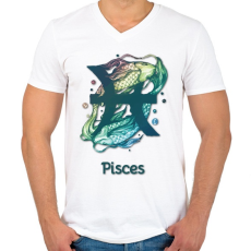 PRINTFASHION Pisces színes - Férfi V-nyakú póló - Fehér
