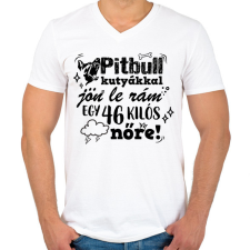 PRINTFASHION Pitbull kutyákkal jön le rám... - Férfi V-nyakú póló - Fehér férfi póló