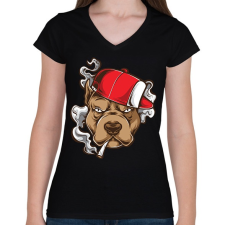 PRINTFASHION Pitbull - Női V-nyakú póló - Fekete női póló