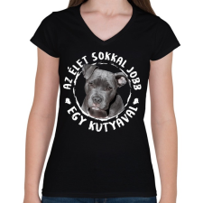 PRINTFASHION Pitbull - Női V-nyakú póló - Fekete női póló