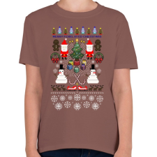 PRINTFASHION Pixel Karácsony - Gyerek póló - Mogyoróbarna gyerek póló
