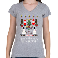 PRINTFASHION Pixel Karácsony - Női V-nyakú póló - Sport szürke