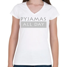 PRINTFASHION Pizsi egész nap! - Női V-nyakú póló - Fehér