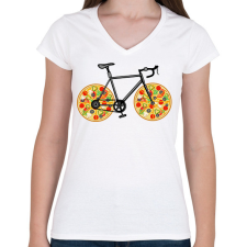 PRINTFASHION Pizza bicikli - Női V-nyakú póló - Fehér női póló