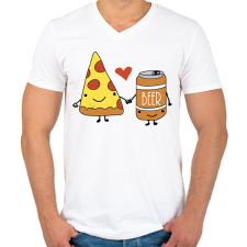 PRINTFASHION Pizza és sör - Férfi V-nyakú póló - Fehér férfi pulóver, kardigán