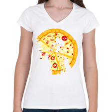 PRINTFASHION Pizza hold - Női V-nyakú póló - Fehér női póló