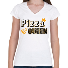 PRINTFASHION Pizza királynő - Női V-nyakú póló - Fehér női póló
