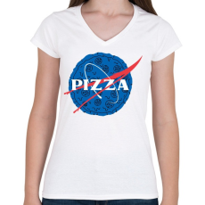 PRINTFASHION Pizza - Női V-nyakú póló - Fehér