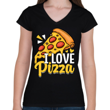 PRINTFASHION pizza - Női V-nyakú póló - Fekete női póló