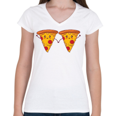 PRINTFASHION Pizza pár - Női V-nyakú póló - Fehér