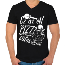 PRINTFASHION Pizza sütős pólóm - Férfi V-nyakú póló - Fekete férfi póló