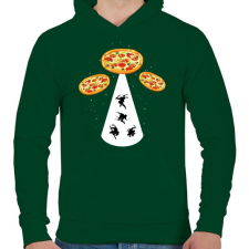 PRINTFASHION Pizza UFO - Férfi kapucnis pulóver - Sötétzöld férfi pulóver, kardigán