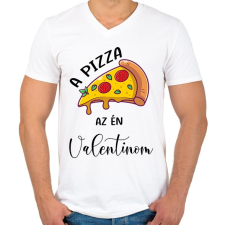 PRINTFASHION Pizza Valentin nap - Férfi V-nyakú póló - Fehér férfi póló