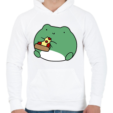 PRINTFASHION Pizzát evő béka - Férfi kapucnis pulóver - Fehér férfi pulóver, kardigán