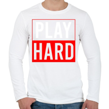 PRINTFASHION Play hard - Férfi hosszú ujjú póló - Fehér férfi póló
