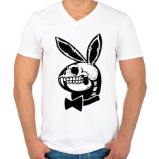 PRINTFASHION Playboy nyuszi csontváz - Férfi V-nyakú póló - Fehér férfi póló