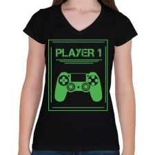 PRINTFASHION PLAYER 1 - Női V-nyakú póló - Fekete női póló