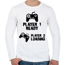PRINTFASHION Player 1, Player 2 - Kismama - Férfi hosszú ujjú póló - Fehér férfi póló