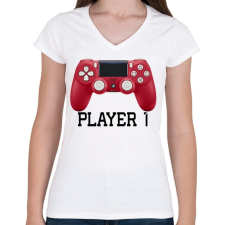 PRINTFASHION Player 1 PS4 páros póló - Női V-nyakú póló - Fehér női póló