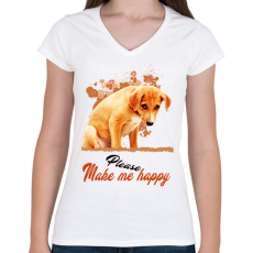 PRINTFASHION please make me happy - Női V-nyakú póló - Fehér