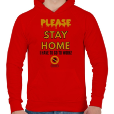 PRINTFASHION PLEASE STAY HOME - Férfi kapucnis pulóver - Piros