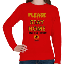 PRINTFASHION PLEASE STAY HOME - Női pulóver - Piros női pulóver, kardigán