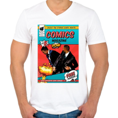 PRINTFASHION Pofonosztó comics - Férfi V-nyakú póló - Fehér