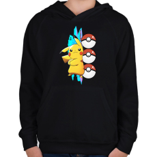 PRINTFASHION pokemon pikachu - Gyerek kapucnis pulóver - Fekete