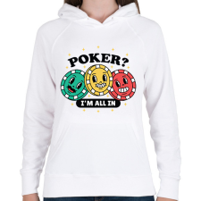 PRINTFASHION Póker - All in - Női kapucnis pulóver - Fehér női pulóver, kardigán