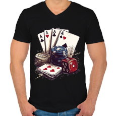 PRINTFASHION póker - Férfi V-nyakú póló - Fekete