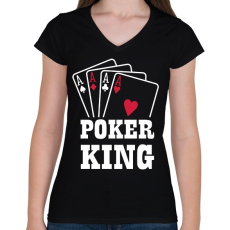 PRINTFASHION Póker king - Női V-nyakú póló - Fekete