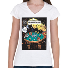 PRINTFASHION Pókerező macskák - Női V-nyakú póló - Fehér női póló
