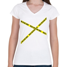 PRINTFASHION police-line - Női V-nyakú póló - Fehér női póló